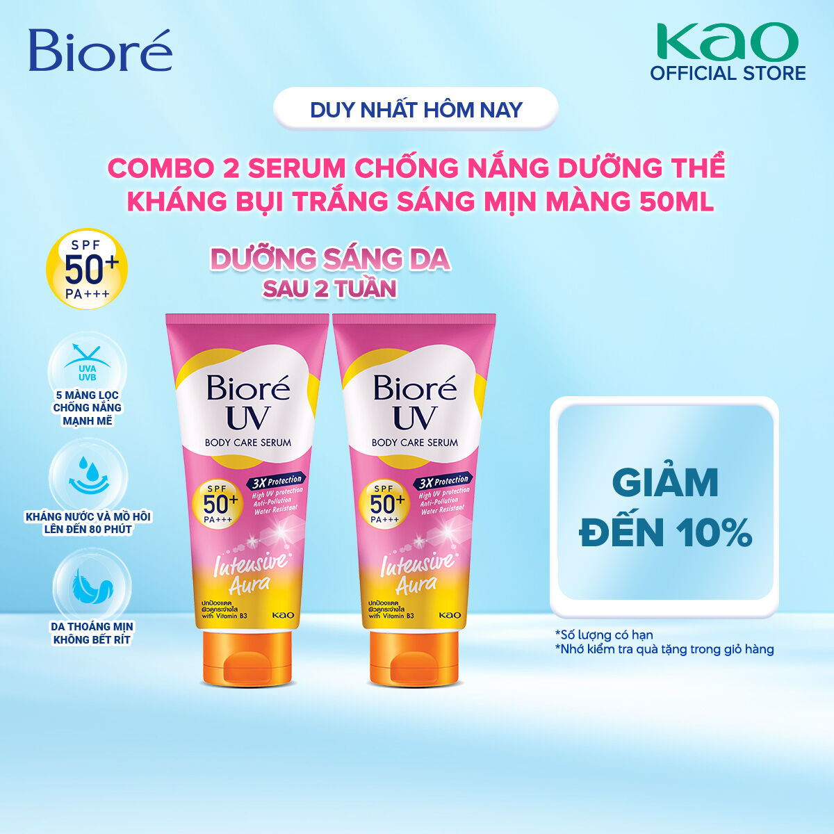 Combo 2 Serum Chống Nắng Dưỡng Thể Kháng Bụi - Trắng Sáng Mịn Màng Biore 50ml