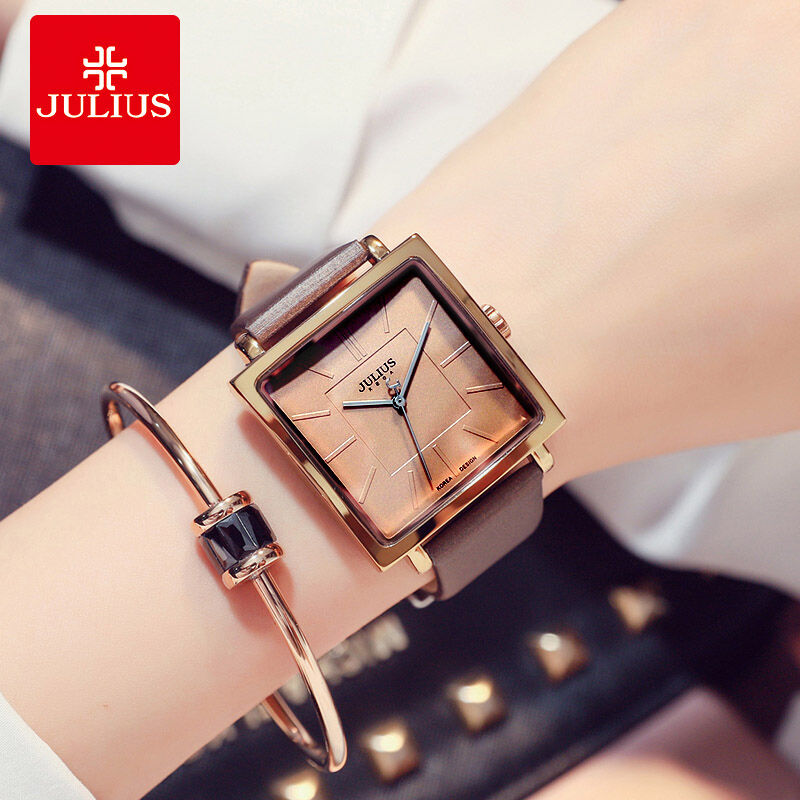 Đồng Hồ Đeo Tay JULIUS Chính Hãng Kiểu Vuông Đồng Hồ Đeo Tay Nữ Thường Ngày Nữ Đồng Hồ Dây Da Học Sinh Nữ Sành Điệu Thời Trang Dễ Phối Chống Nước