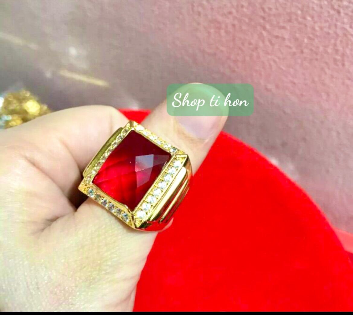 Nhẫn nam mạ vàng 18k đính đá đỏ cực đẹp