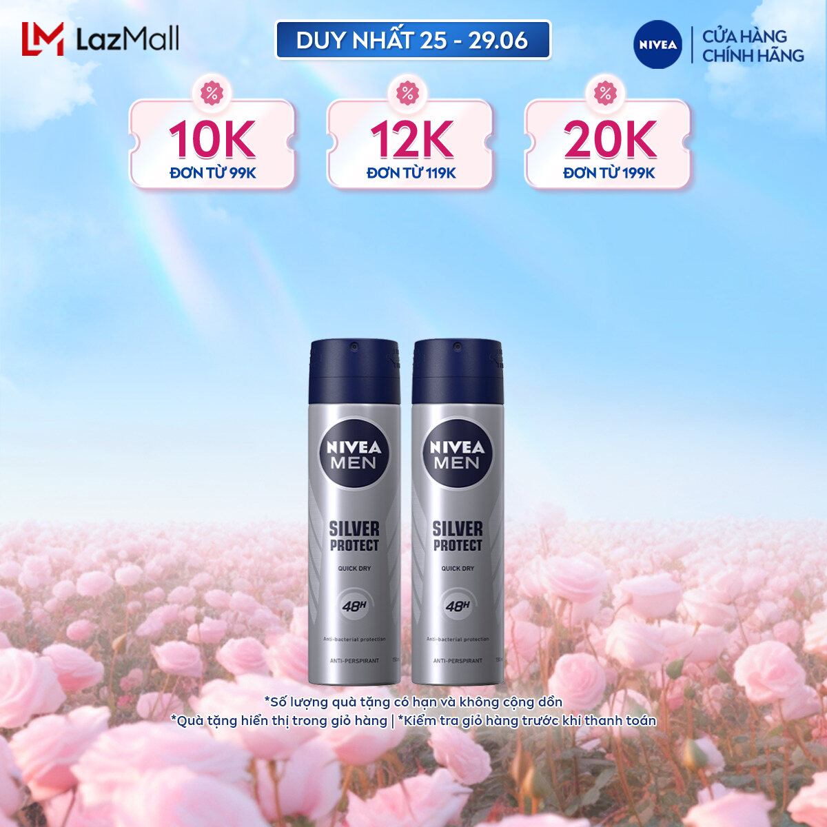 Bộ 2 Xịt Ngăn Mùi NIVEA MEN Silver Protect Phân Tử Bạc Giảm 99.9% Vi Khuẩn Gây Mùi (150 ml) - 82959x2