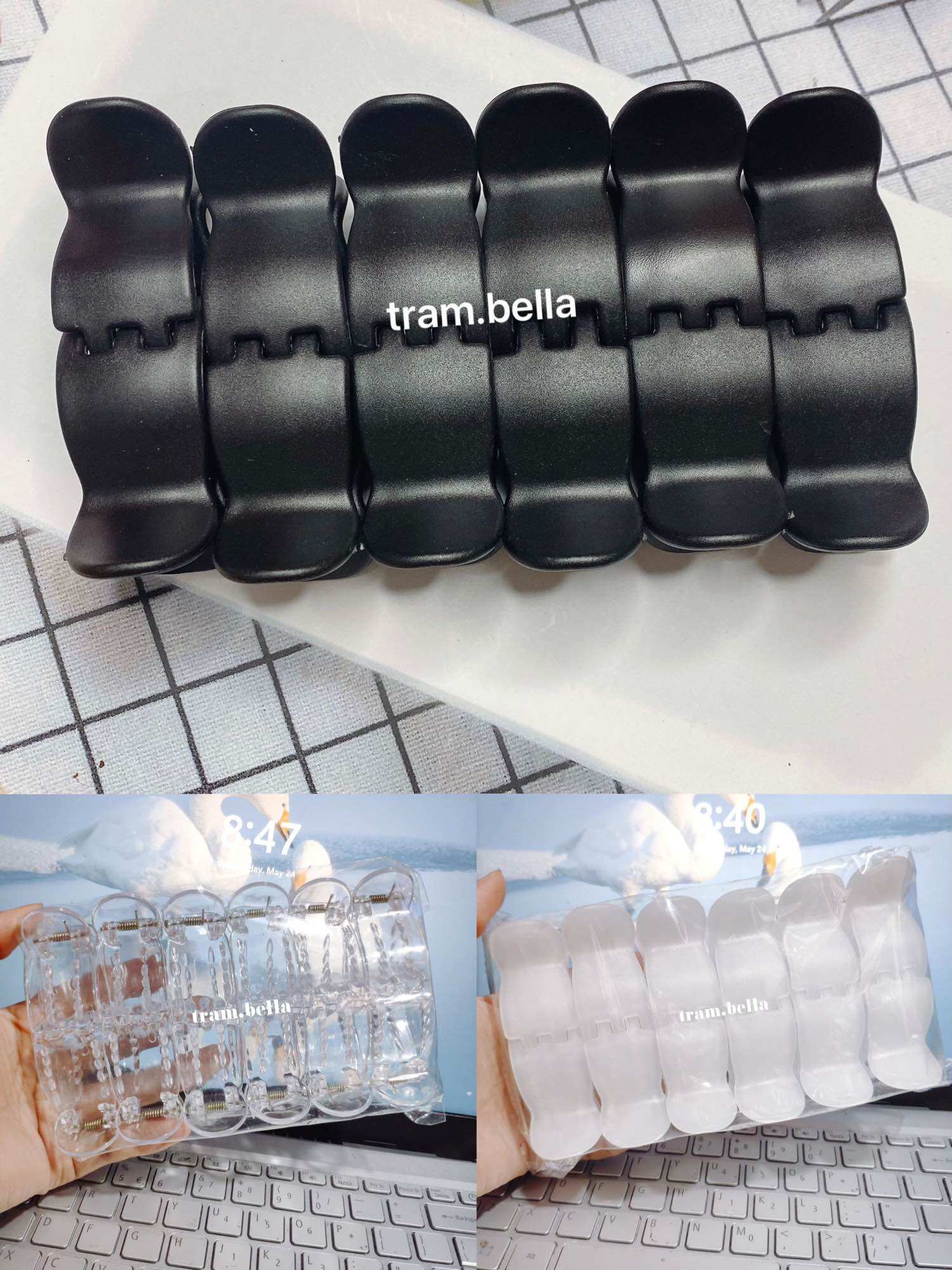Vỉ 12 kẹp tóc càng cua 5 răng 3 răng tròn trâm.bella