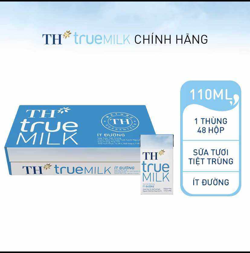Sữa TH True Milk Ít Đường 110ml/Thùng 48 Hộp