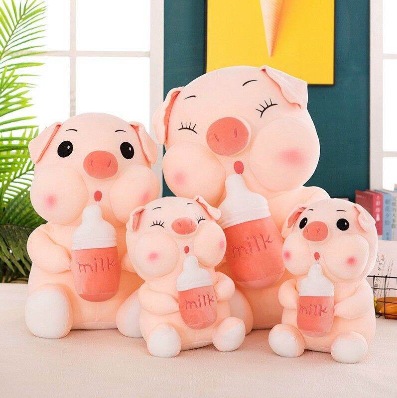 Gấu bông heo ôm bình sữa, heo milk nhồi bông
