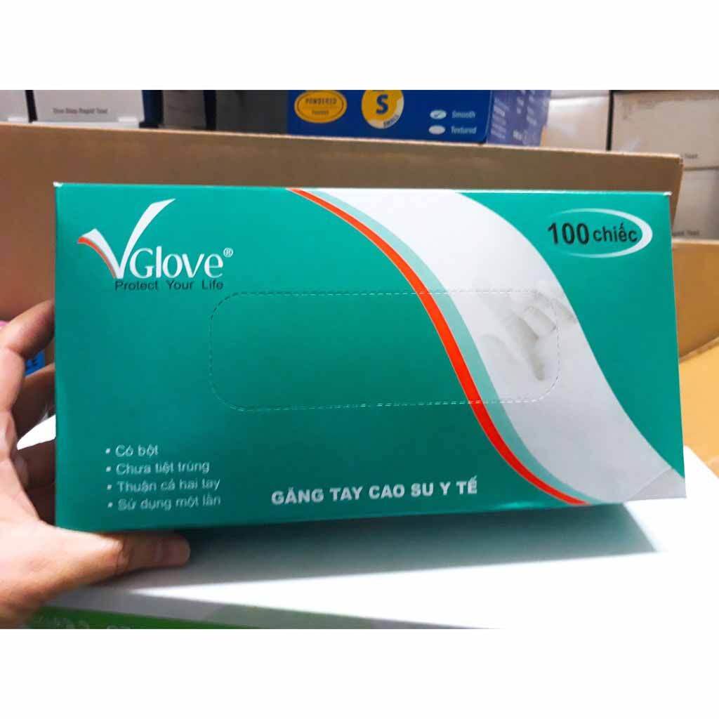 Găng tay cao su y tế VGlove có bột (Hộp 100 cái)