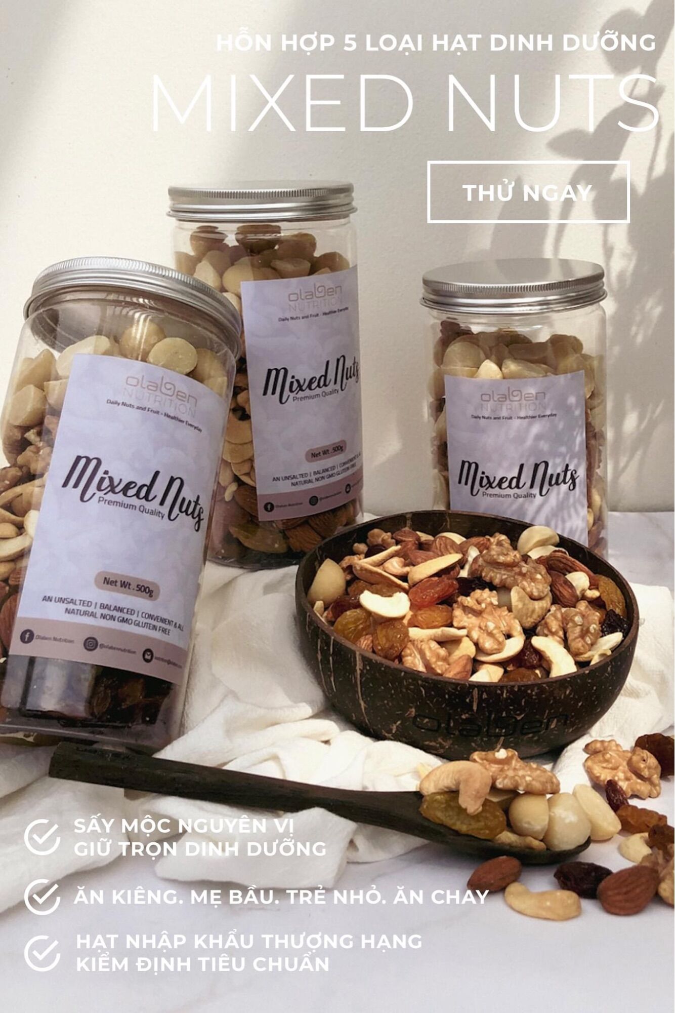 Olaben Nutrition Mixed Nuts 500g - Hạt dinh dưỡng tổng hợp - Ăn kiêng và tốt cho sức khoẻ
