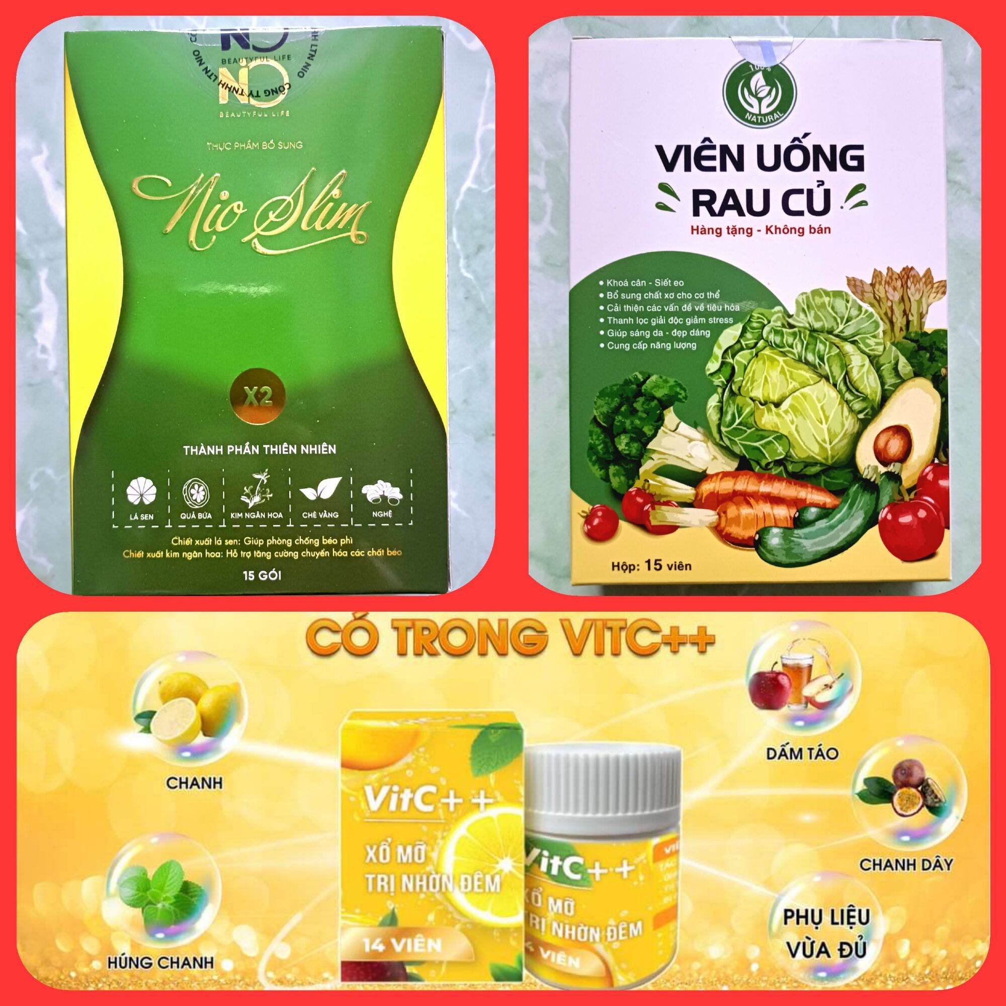Combo kẹo giảm cân Nioslim 10v kẹo + 10v detox + 7 viên xổ mỡ