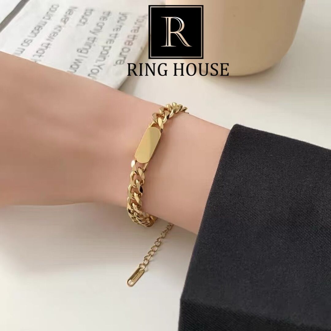 (Titan) Lắc Tay Vòng Tay Nữ Titan Không Gỉ Xích Mặt Trơn Cá Tính Đẹp Ring House xe