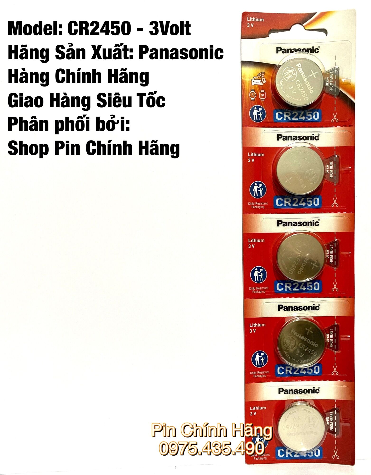 Pin CR2450 Panasonic Lithium 3V Chính Hãng Vỉ 5 Viên