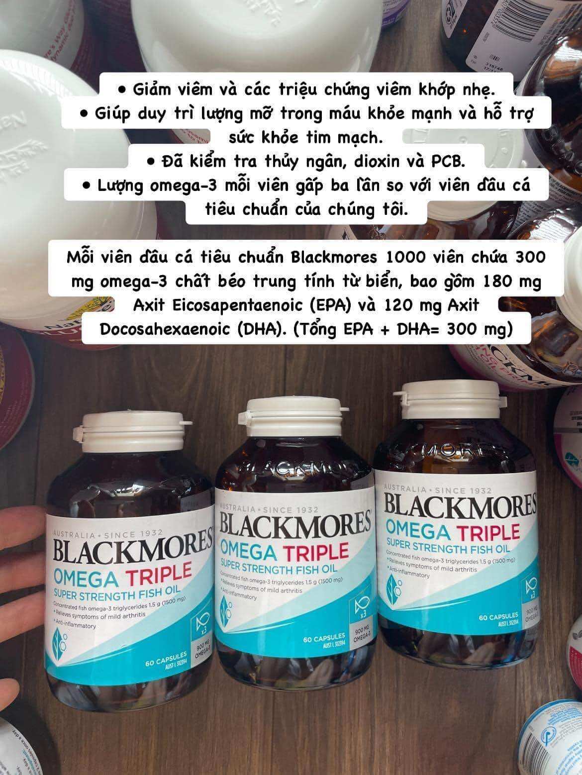 Viên Uống Dầu Cá Hàm Lượng Cao - Blackmores Omega Triple Super Strength Fish Oil 60v