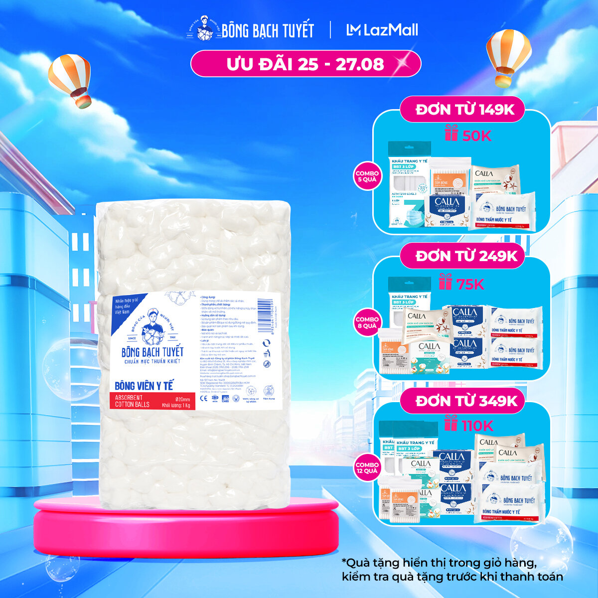 Bông y tế viên bạch tuyết - ø20mm - 1kg