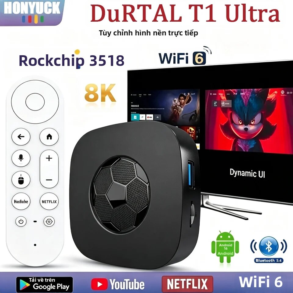 Hộp Giải Mã Truyền Hình T1 Ultra Android 16 8GB+128GB WiFi6 BT5.4 HD 4K Với Điều Khiển Giọng Nói, Tốc Độ Cao, Hộp Đầu Thu Thông Minh Để Phát Trực Tuyến