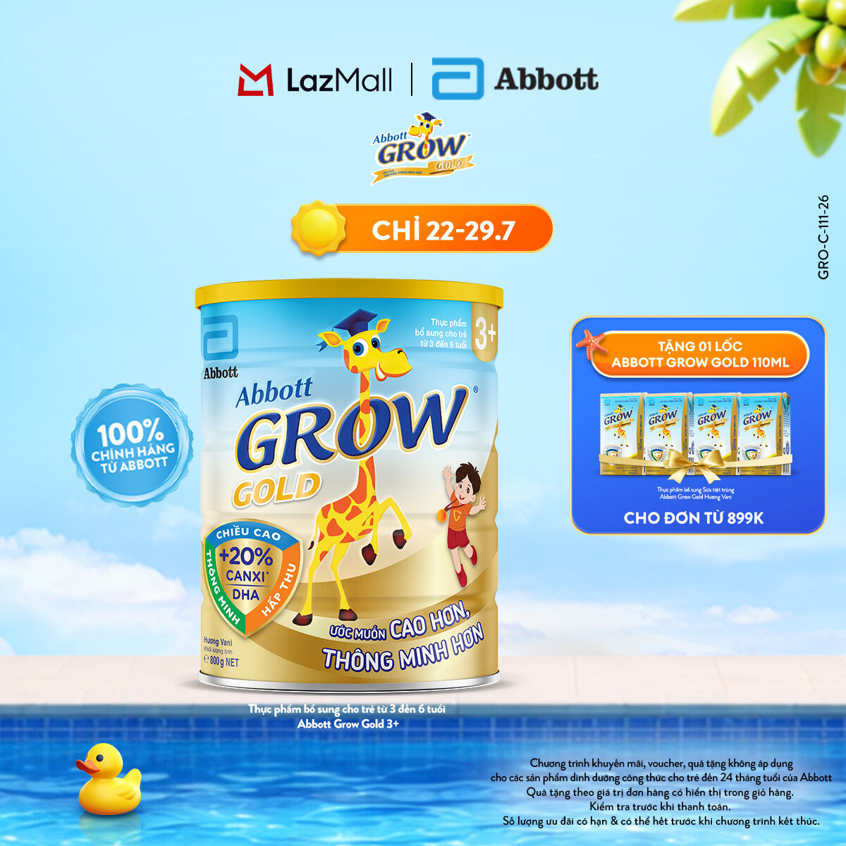 Lon sữa bột Abbott Grow Gold 3+ 800G