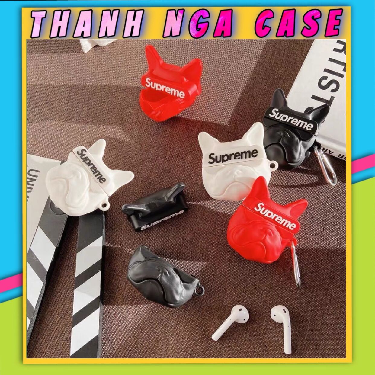 Case Airpods 1/2/pro Hình Chó Supreme