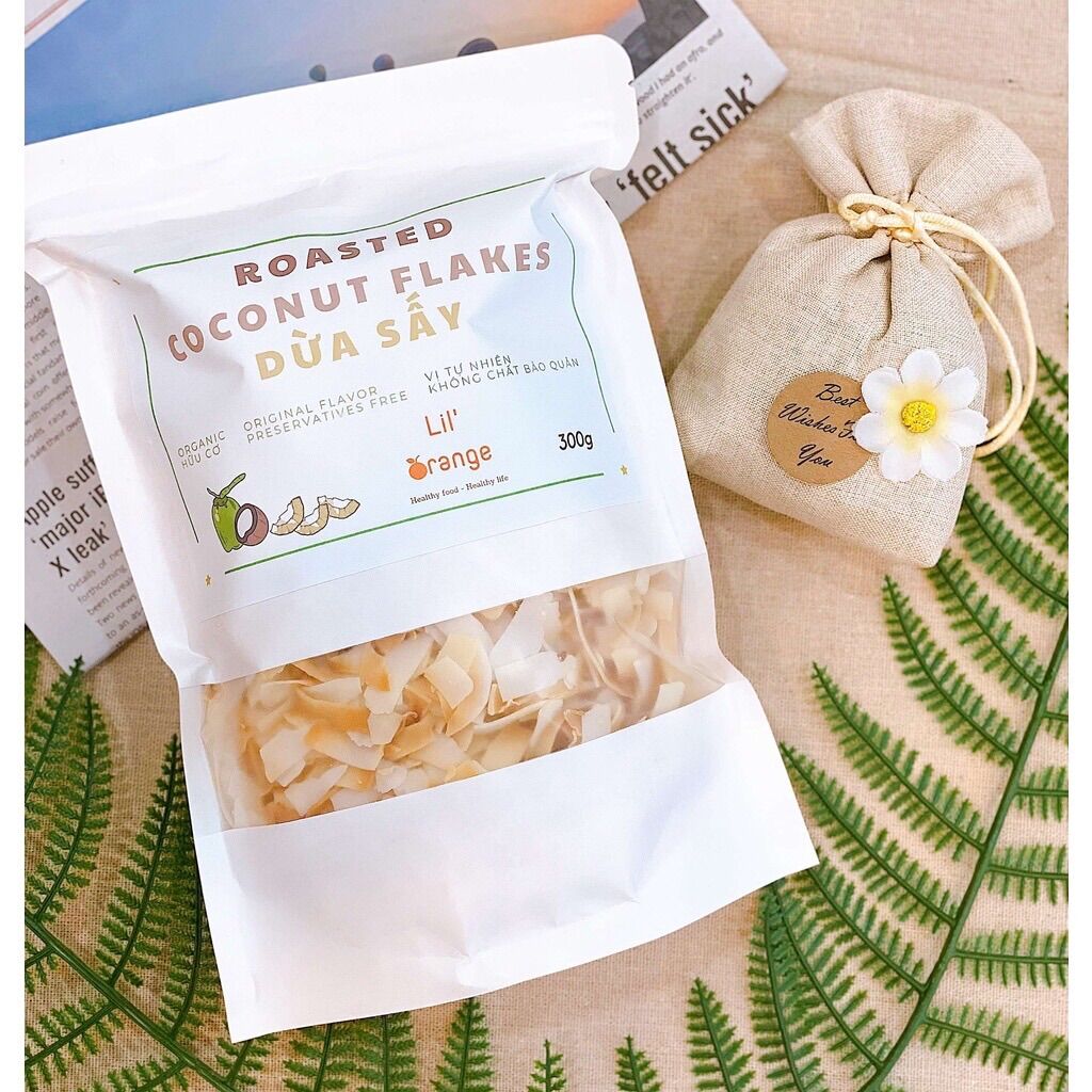 300gr dừa sấy giòn hữu cơ - dừa khô sấy giòn - không đường - ăn kiêng tốt cho sức khỏe - organic coconut flakes