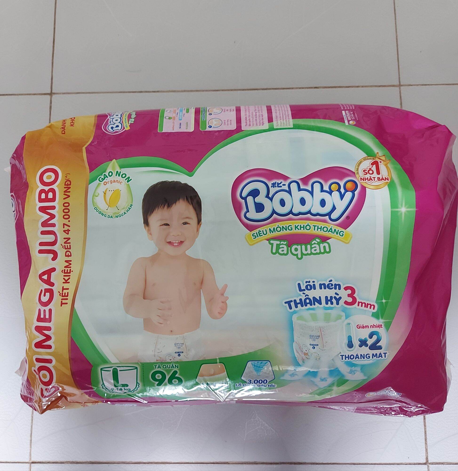 Tã quần Bobby L96 gạo non Organic