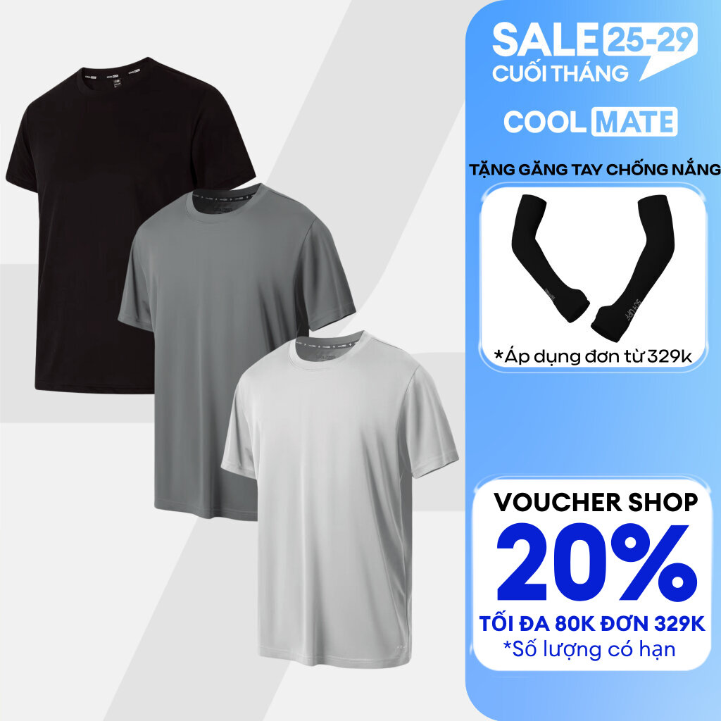 [TẶNG QUÀ ĐƠN TỪ 329K]Combo 3 Áo thun nam thể thao tập Gym, Tennis, Pickleball Coolmate Basics thoải mái, thấm hút, nhanh khô