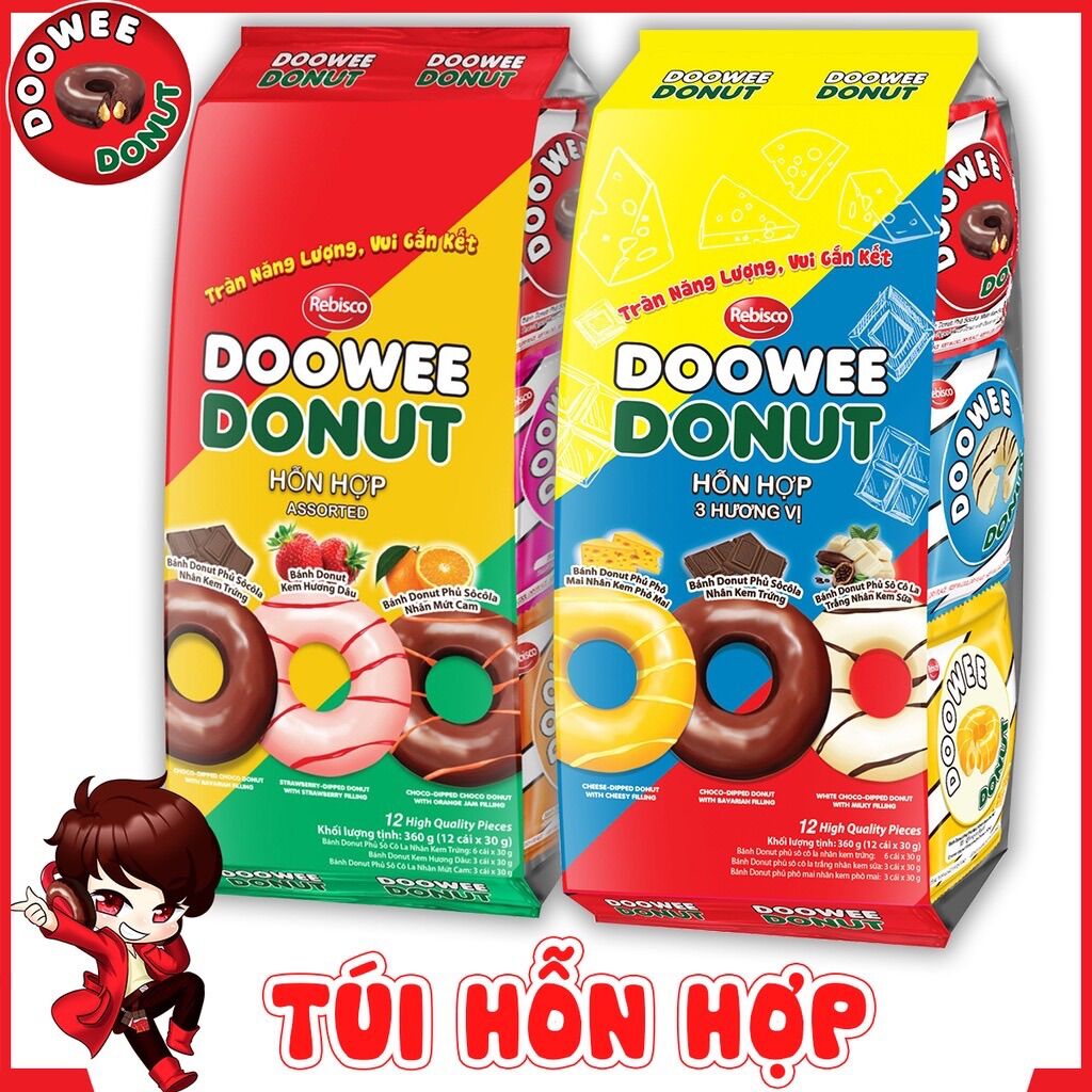 COMBO 12 CÁI BÁNH DONUT DOOWEE PHỦ SOCOLA(NGẪU NHIÊN)