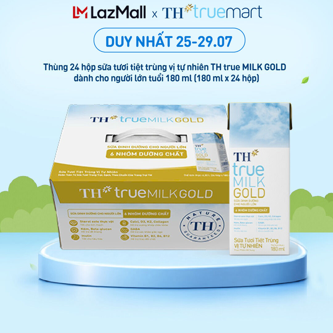 Thùng 24 hộp sữa tươi tiệt trùng vị tự nhiên TH true MILK GOLD dành cho người lớn tuổi 180 ml (180 ml x 24)