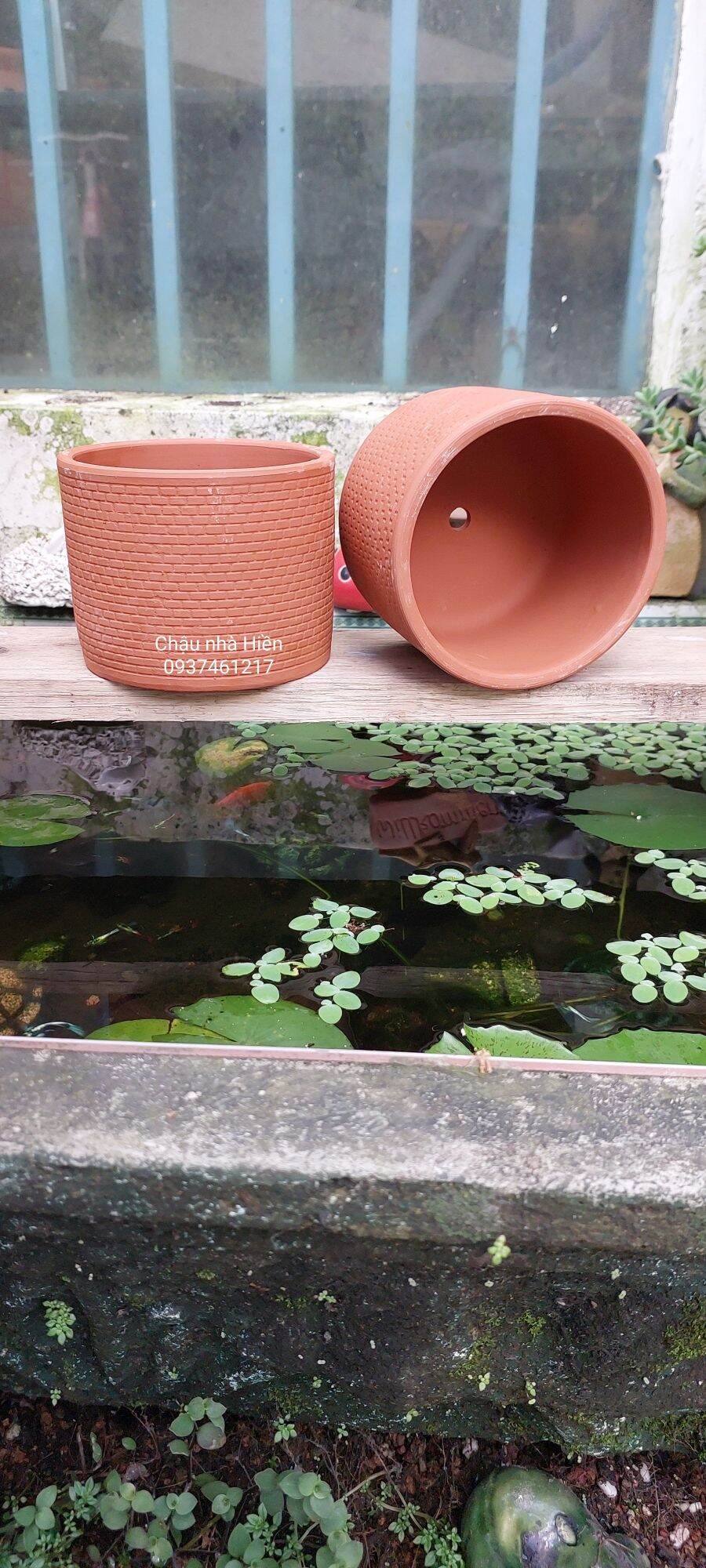 Chậu đất nung Bình Dương hình trụ da rắn m12.5 x c9.5