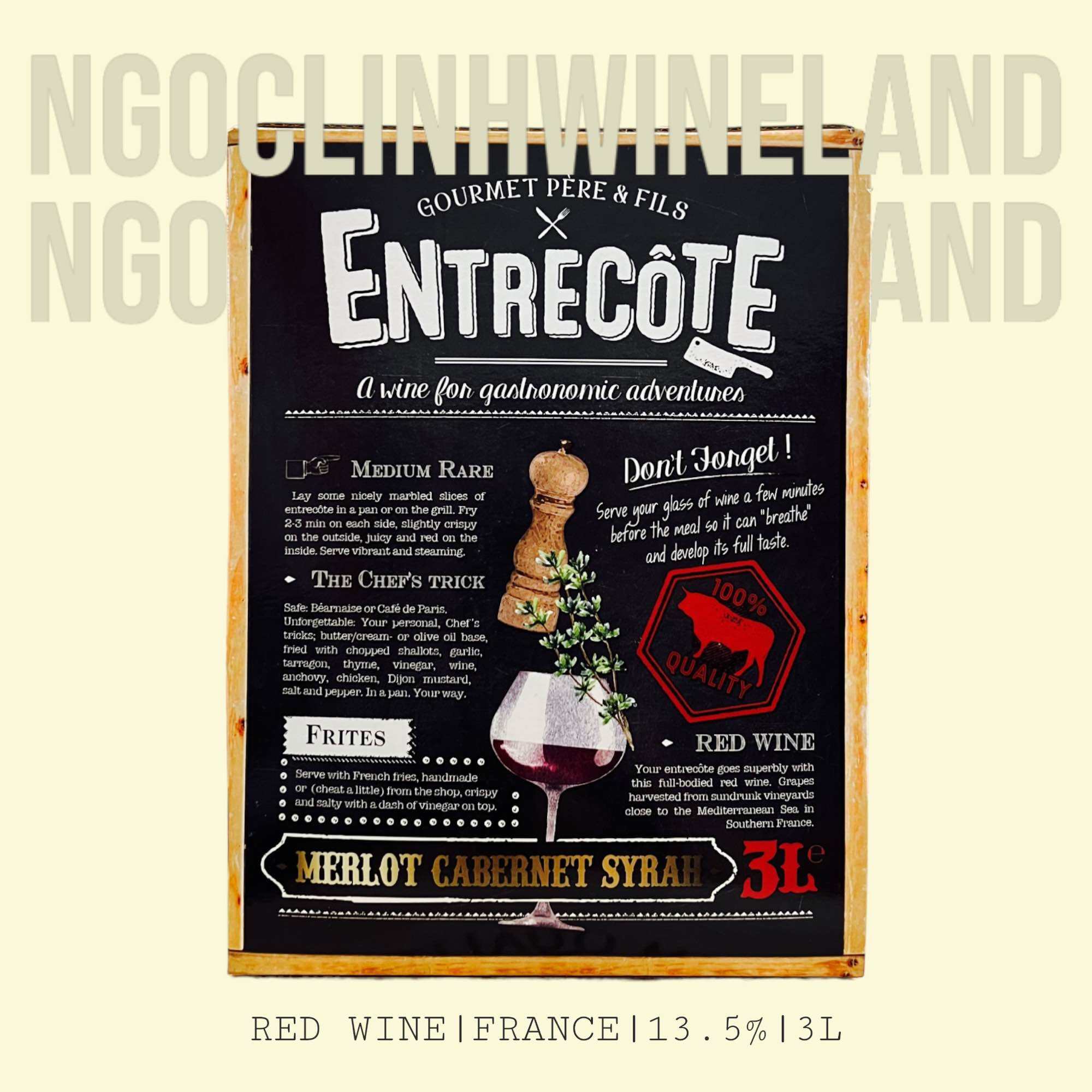 Rượu vang đỏ Entrecote Merlot Cabernet Sauvignon Alc 135% 3L