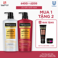 Combo Dầu Gội Và Dầu Xả TRESemmé Keratin Smooth Keratinbond+ Cho Tóc Khô Xơ Rối Vào Nếp Suôn Mượt 640g, 620g