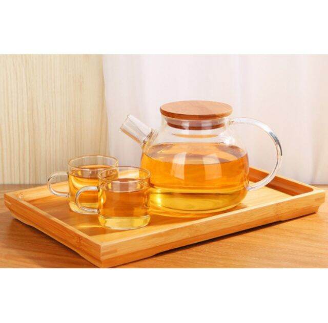 Ấm thủy tinh pha trà nắp gỗ 1000ml