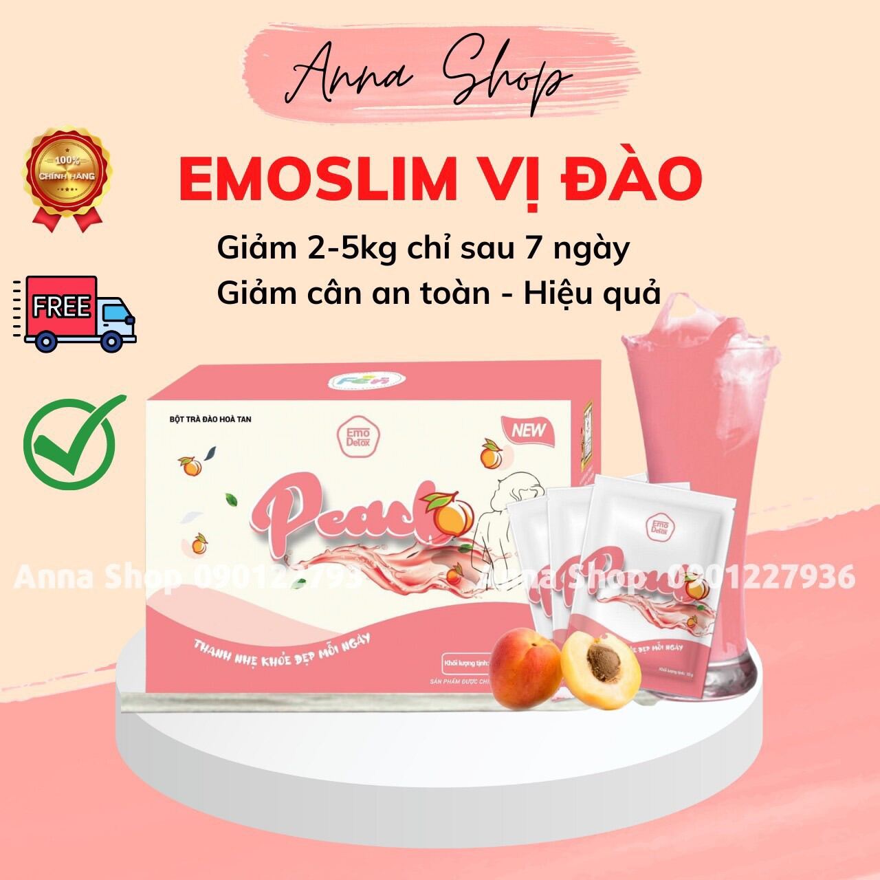 Giảm cân emoslim Nước giảm cân emoslim vị đào chính hãng Kèm quà xịn Giảm