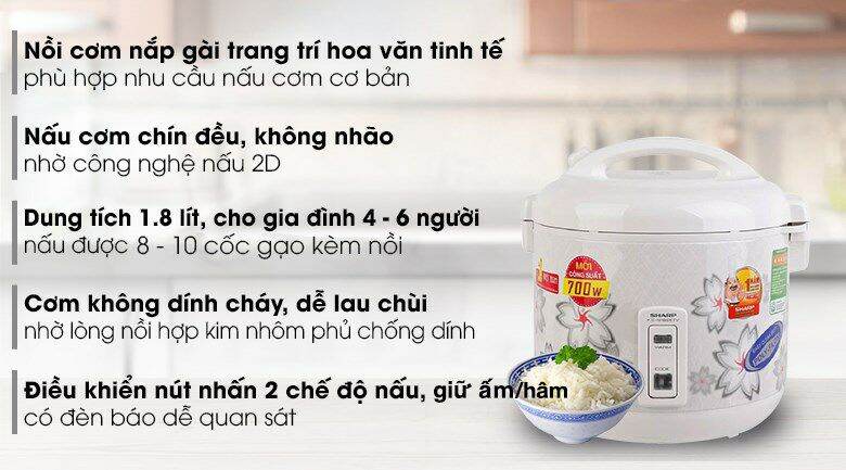 Nồi cơm điện sharp 1,8 lít nhập Thái Lan