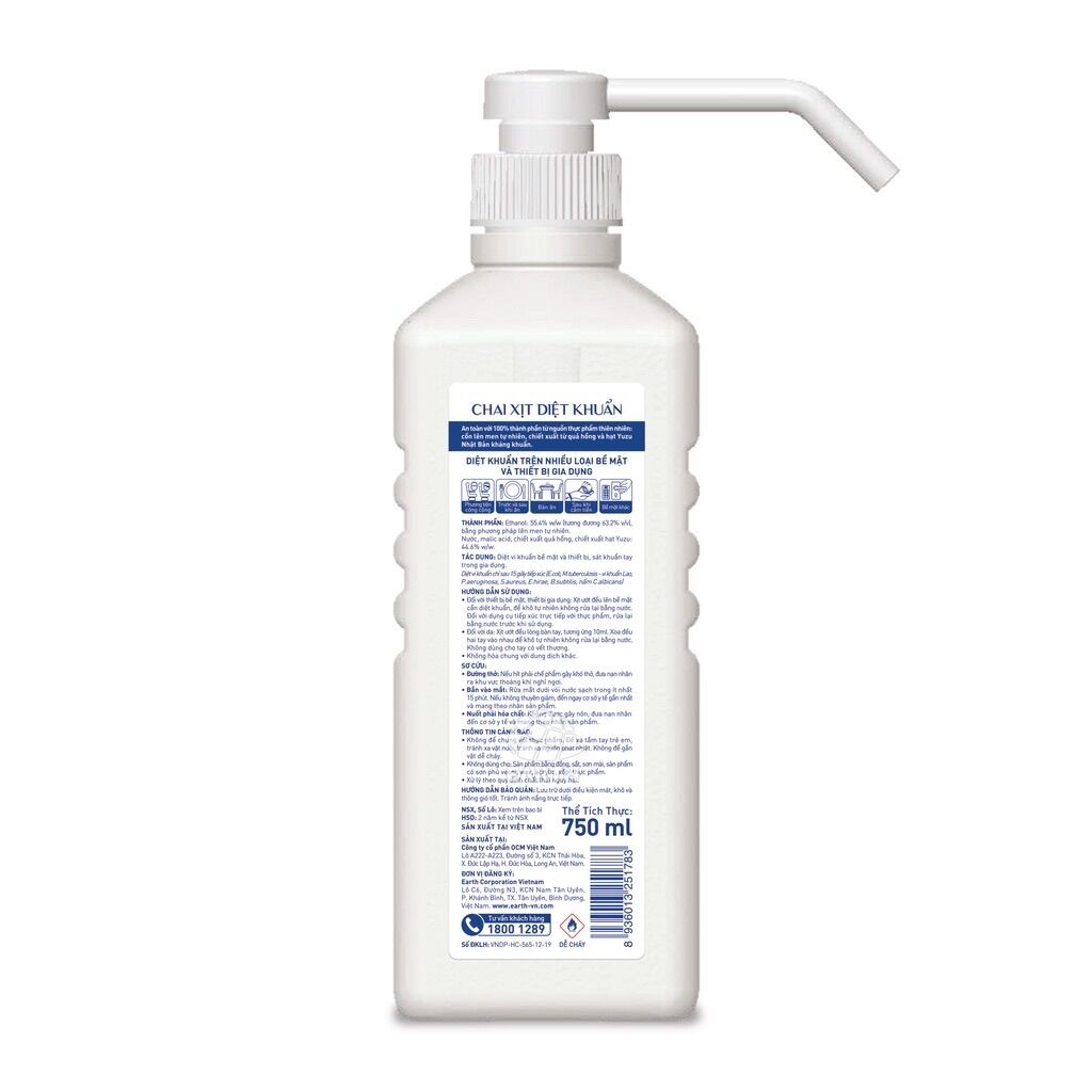Nước xịt diệt khuẩn dạng cồn Natuearth 750ml