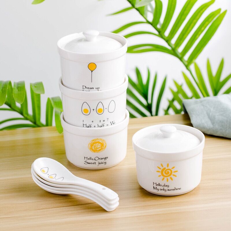 Bát sứ có nắp đậy cho bé ăn dặm