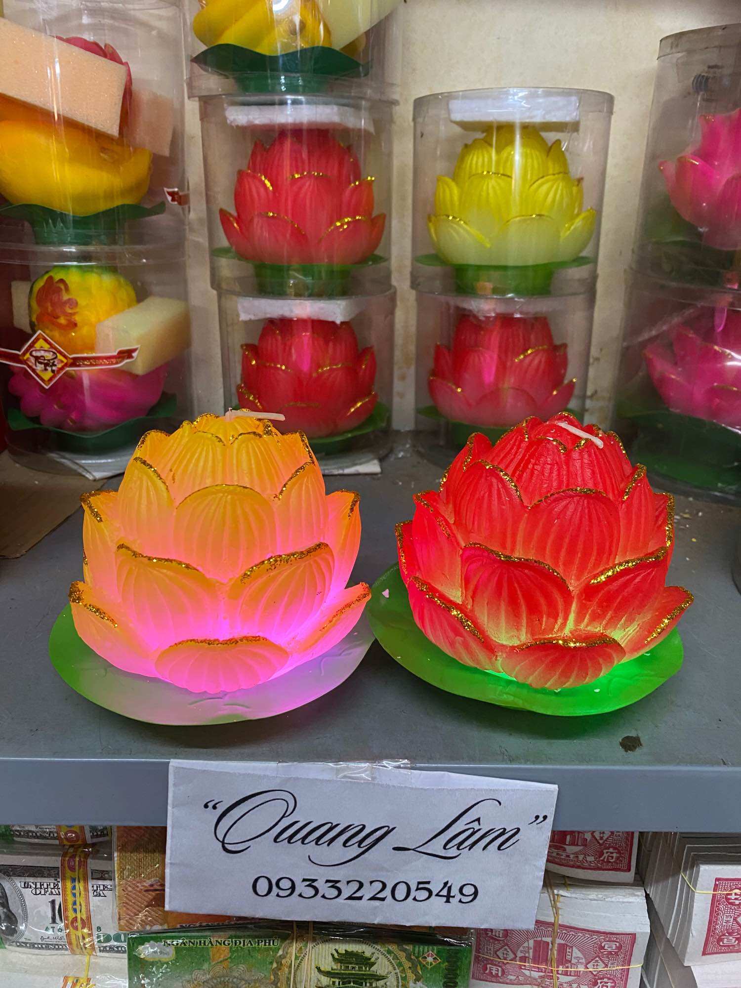 (2 cái) đèn sáp Sen cảm ứng 7 màu , loại trung 1 ký 15cm