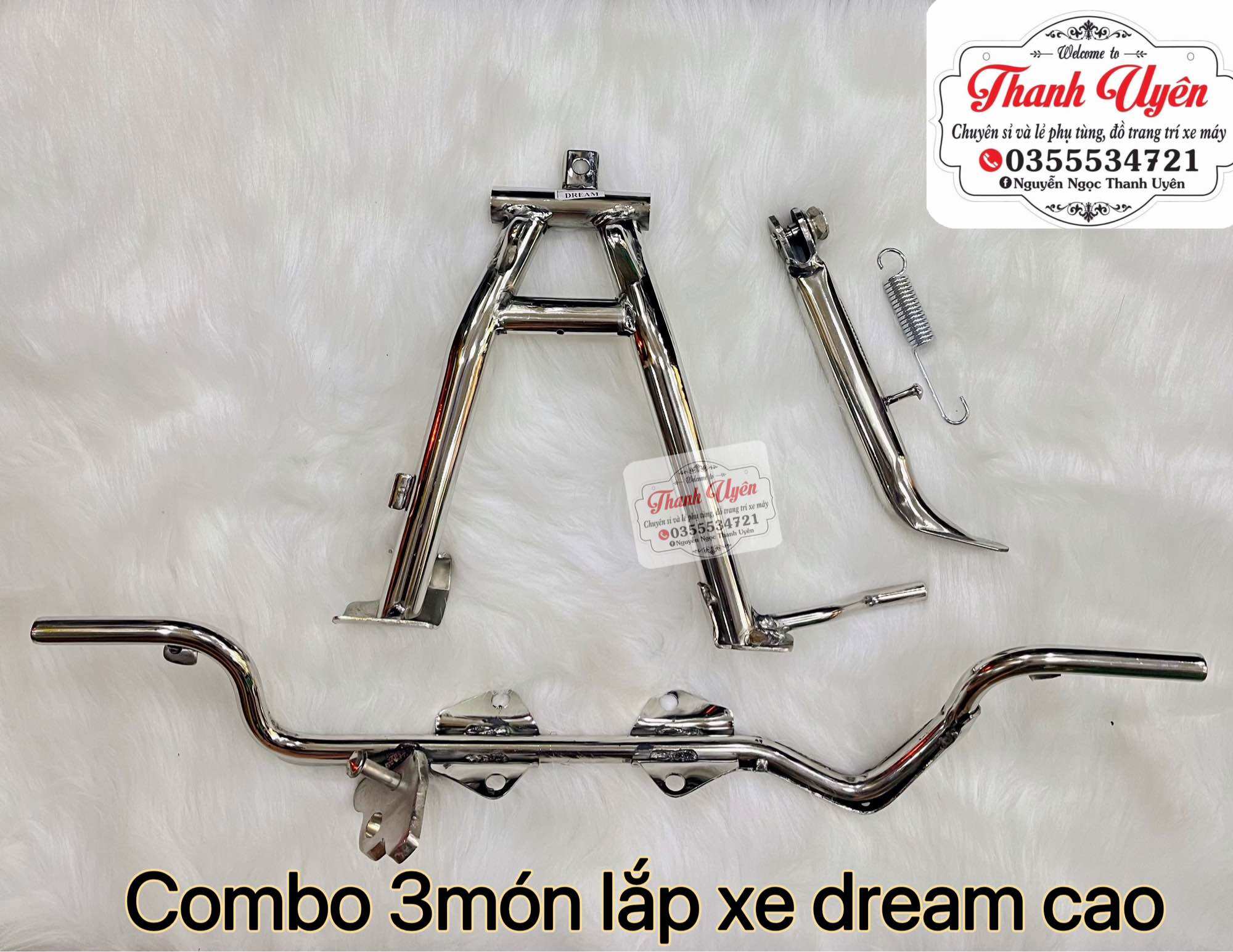 Combo chống nghiêng chống đứng gác chân máy inox lắp xe Dream cao ảnh thật  