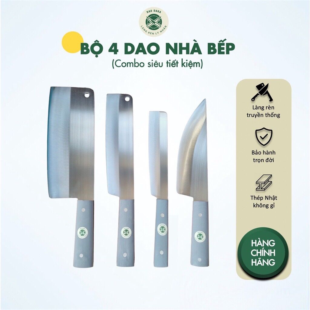 Combo 4 dao nhà bếp thép Nhật trắng không gỉ - Chuôi nhựa