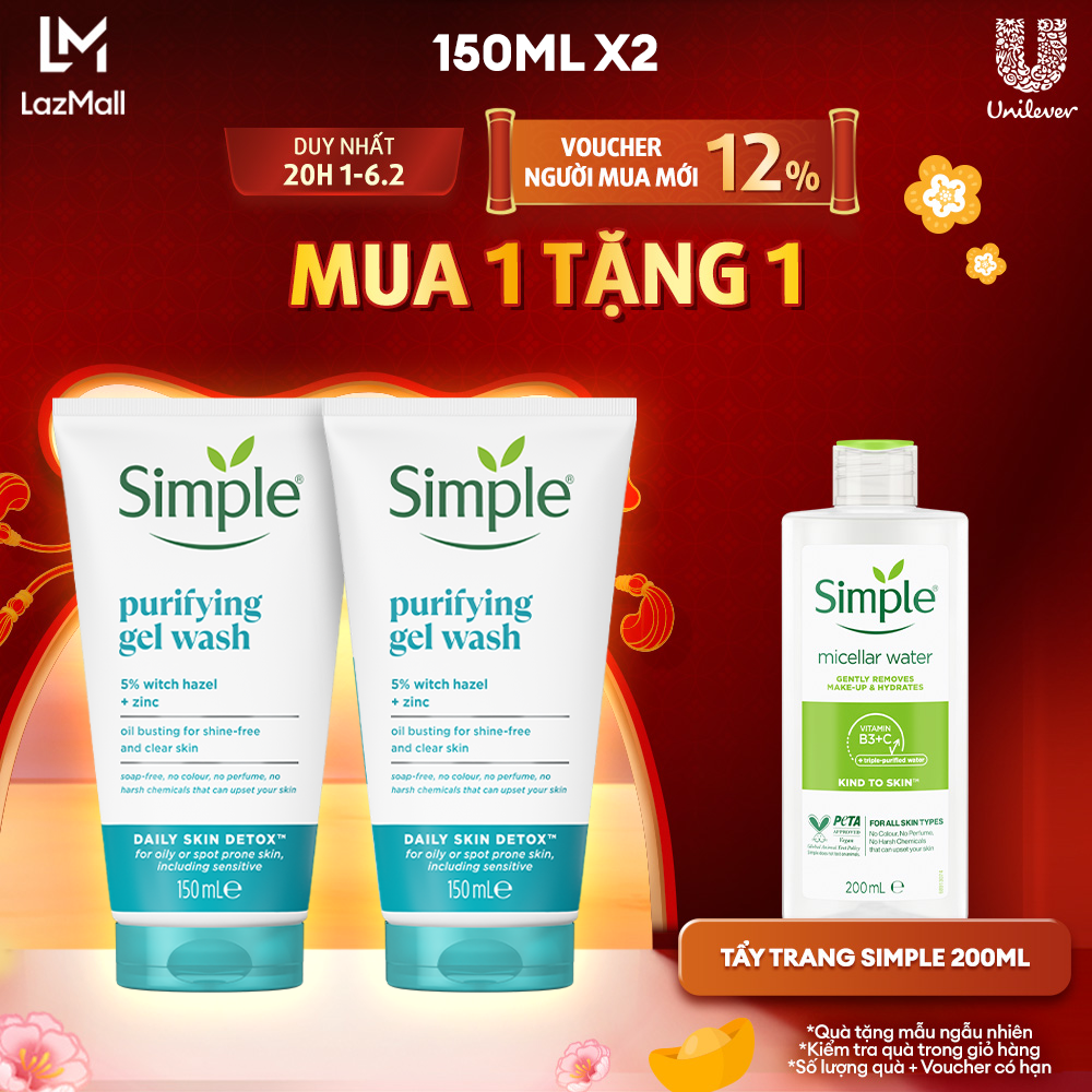 Combo 2 Sữa rửa mặt Simple giúp kiềm dầu và ngừa mụn hiệu quả - cho da dầu mụn 150ml/chai [CHÍNH HÃNG ĐỘC QUYỀN] [DIỆN MẠO MỚI]