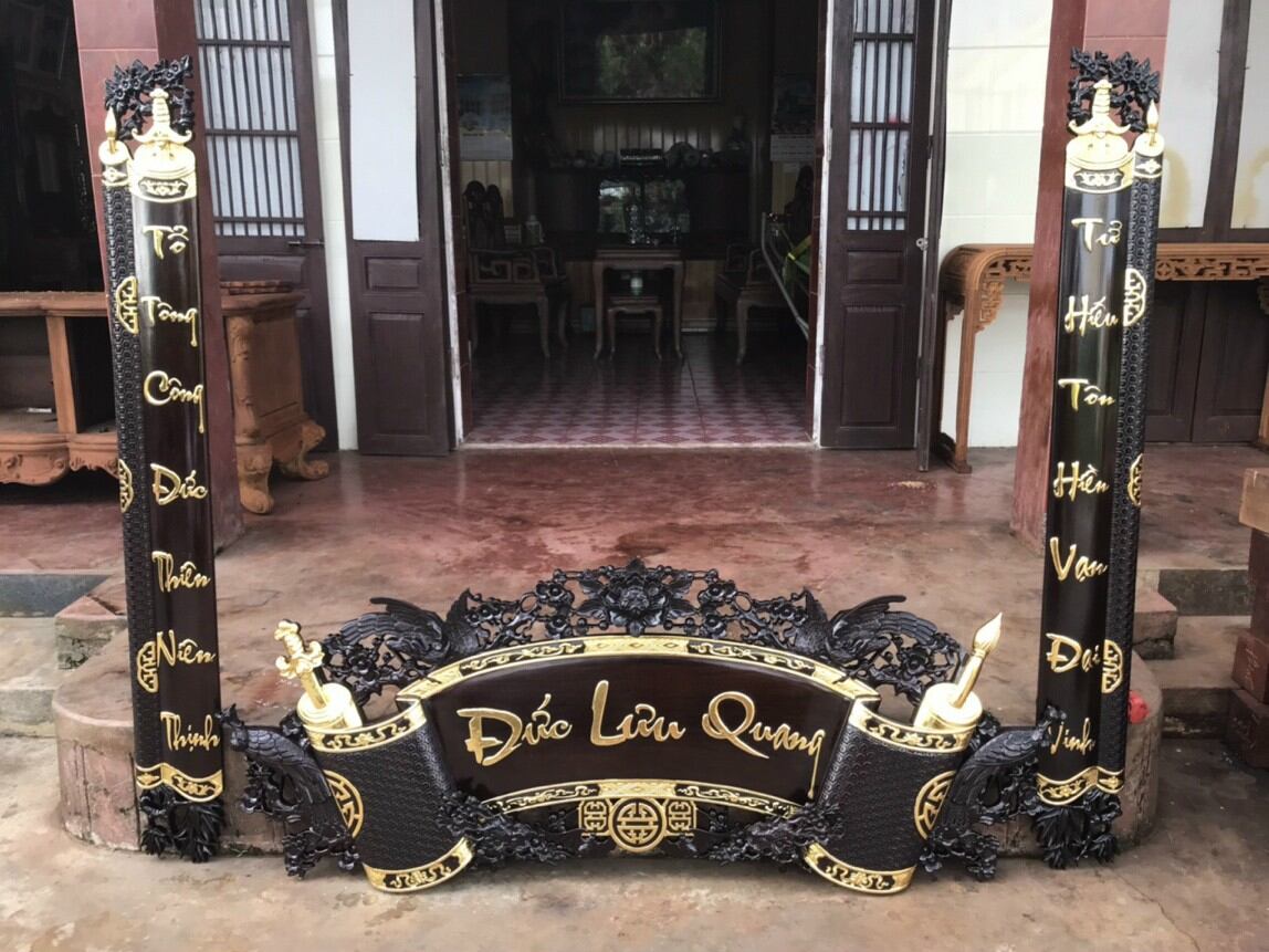 Cuốn thư câu đối thiếp vàng gỗ gụ 1m27