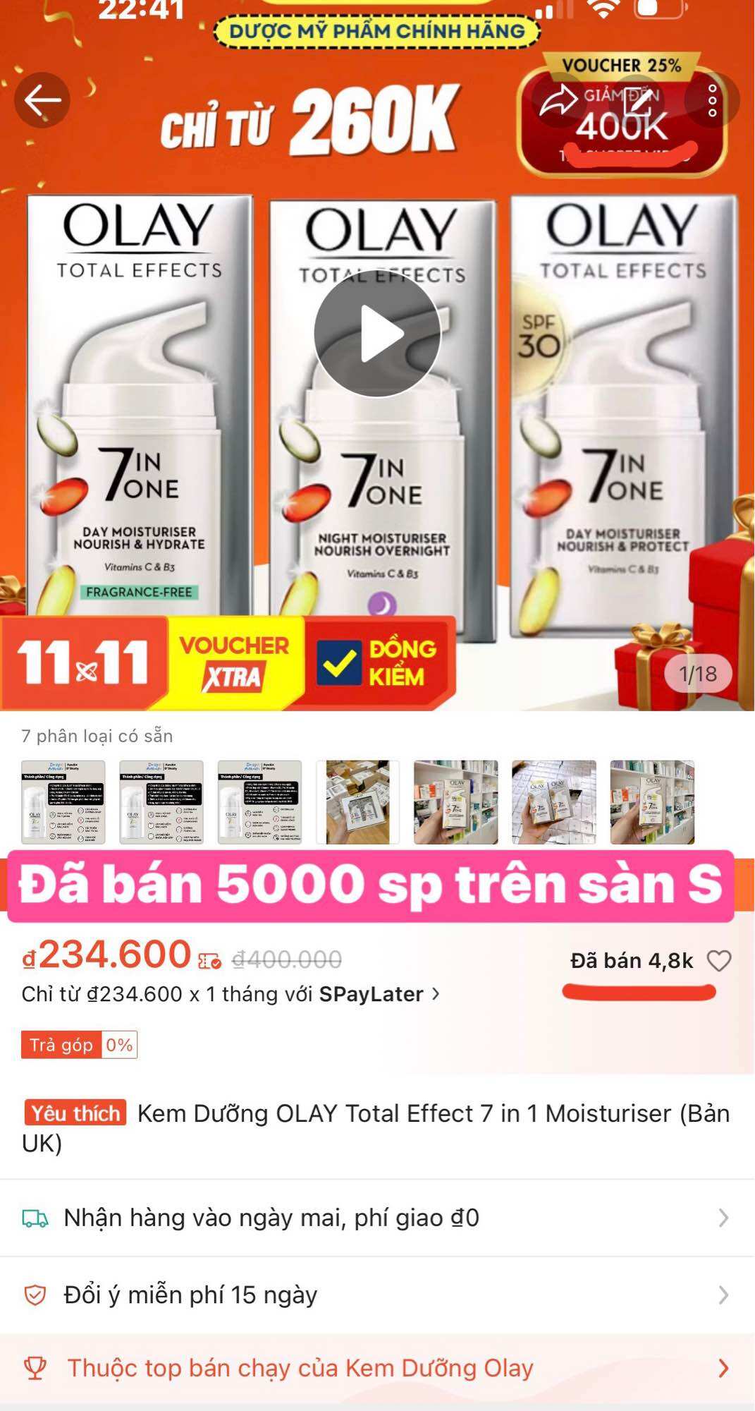 Kem dưỡng OLAY Total Effects 7 in 1 Moóituriser 50ml (Bản UK)