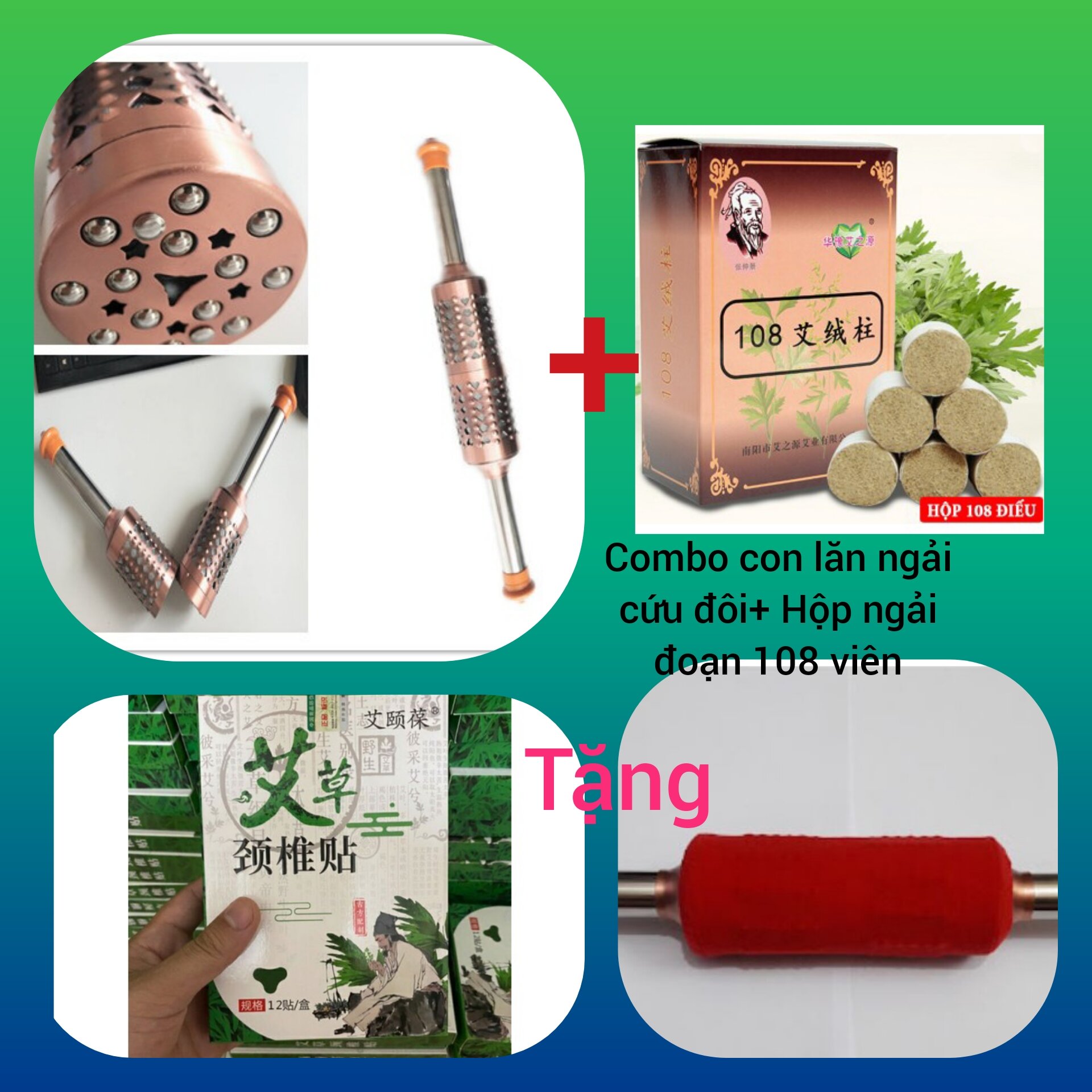 Con lăn ngải cứu bằng đồng đôi đơn+ Hộp ngải đoạn ngải nhung 108 viên. Cây Lăn cứu Ngải Đồng Đôi , Đơn Giảm Béo Siêu Tốc