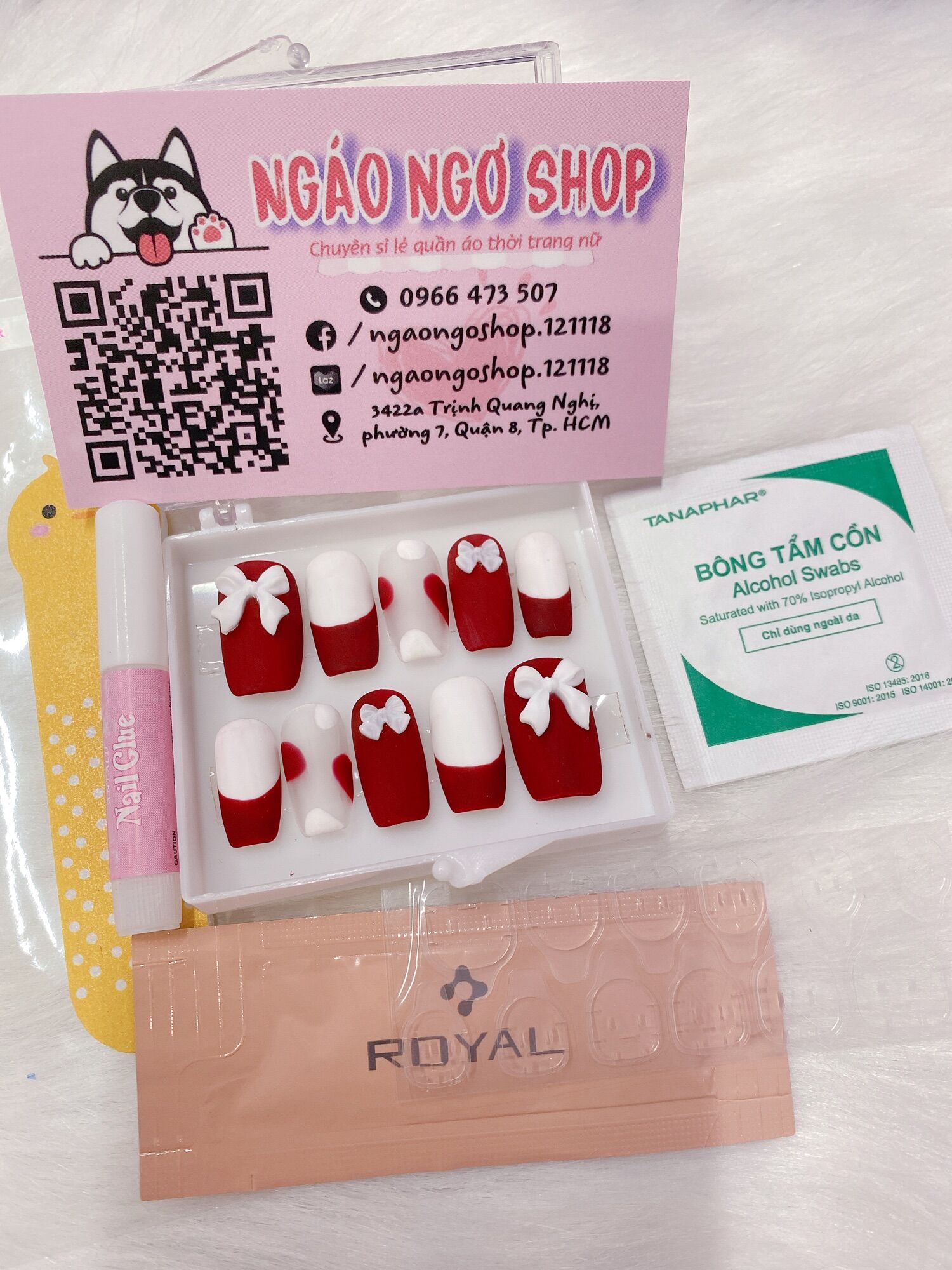 [Pre-order] Nail box màu đỏ charm nơ thanh lịch