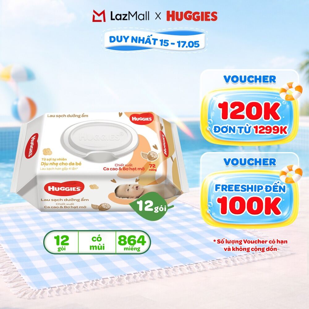 Thùng 12 gói khăn giấy ướt có mùi cho trẻ sơ sinh HUGGIES (Gói 72 tờ)