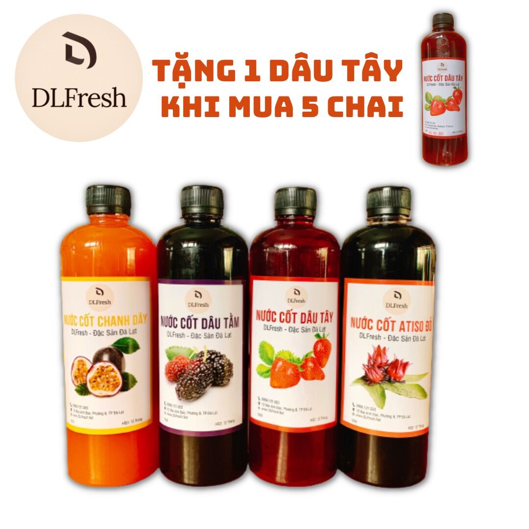 Nước cốt trái cây DLFresh nước cốt dâu tây, chanh dây, dâu tằm, atiso đỏ