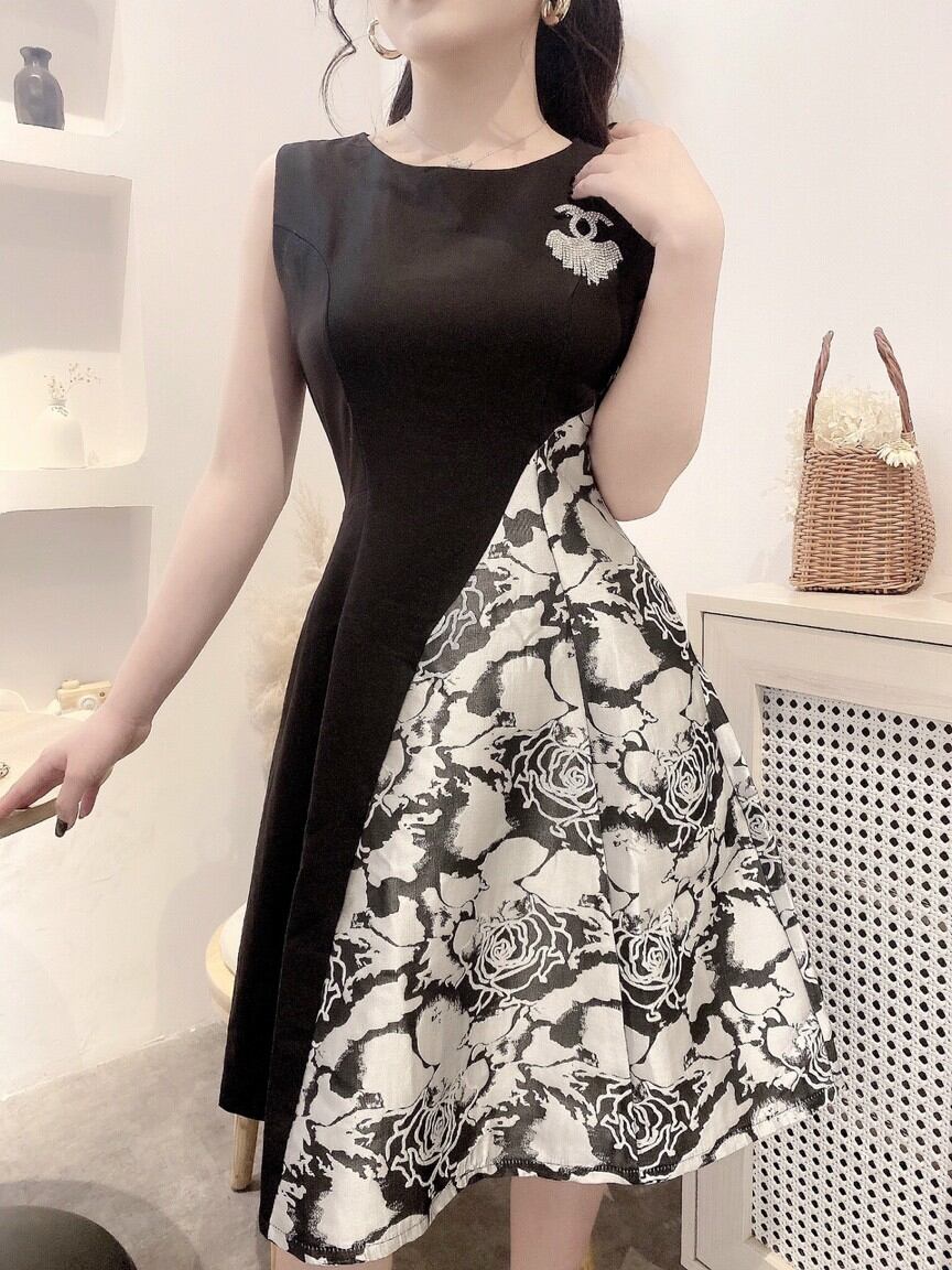 Đầm xoè gấm phối màu cao cấp