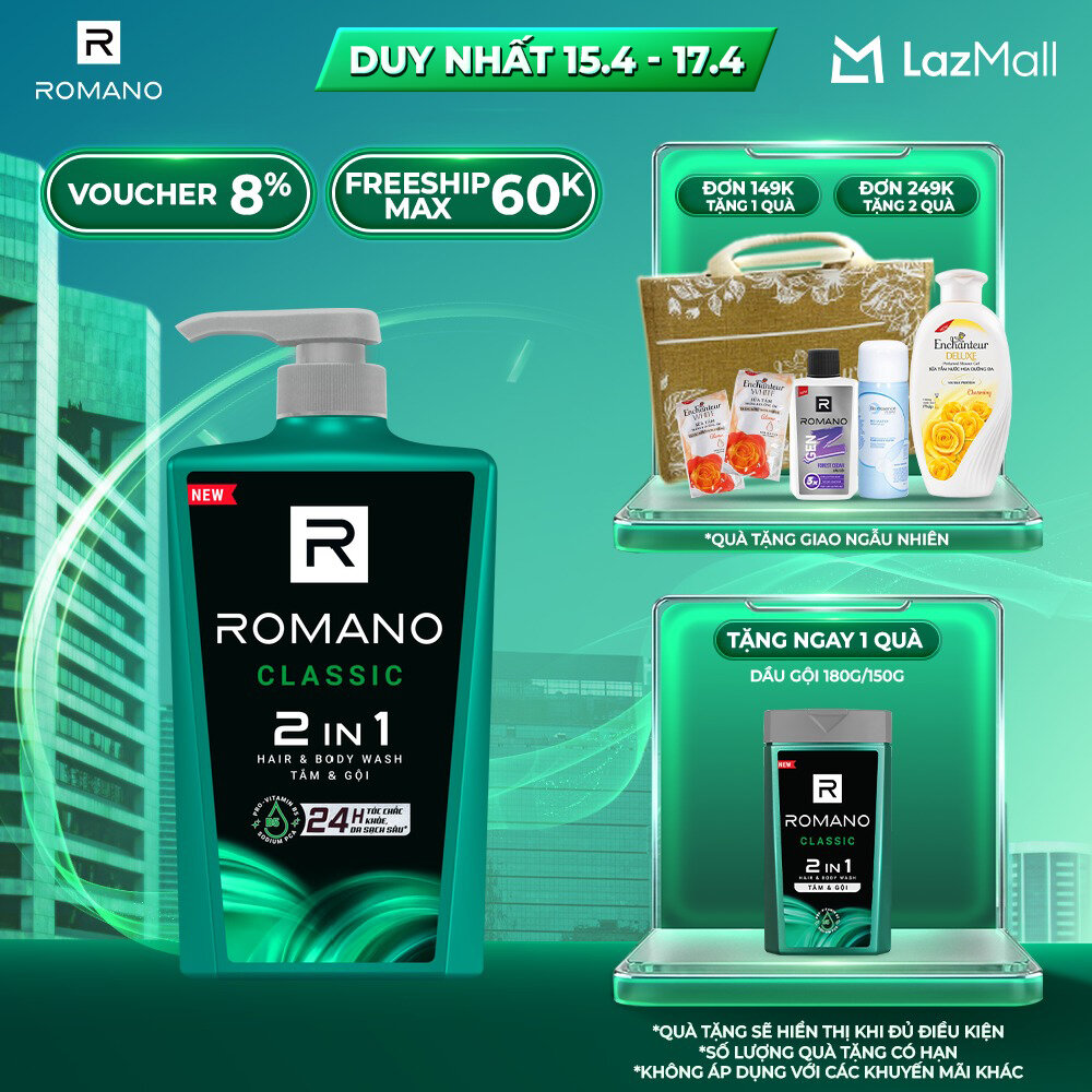 Tắm gội 2 trong 1 Romano 2in1 Classic 650g/chai