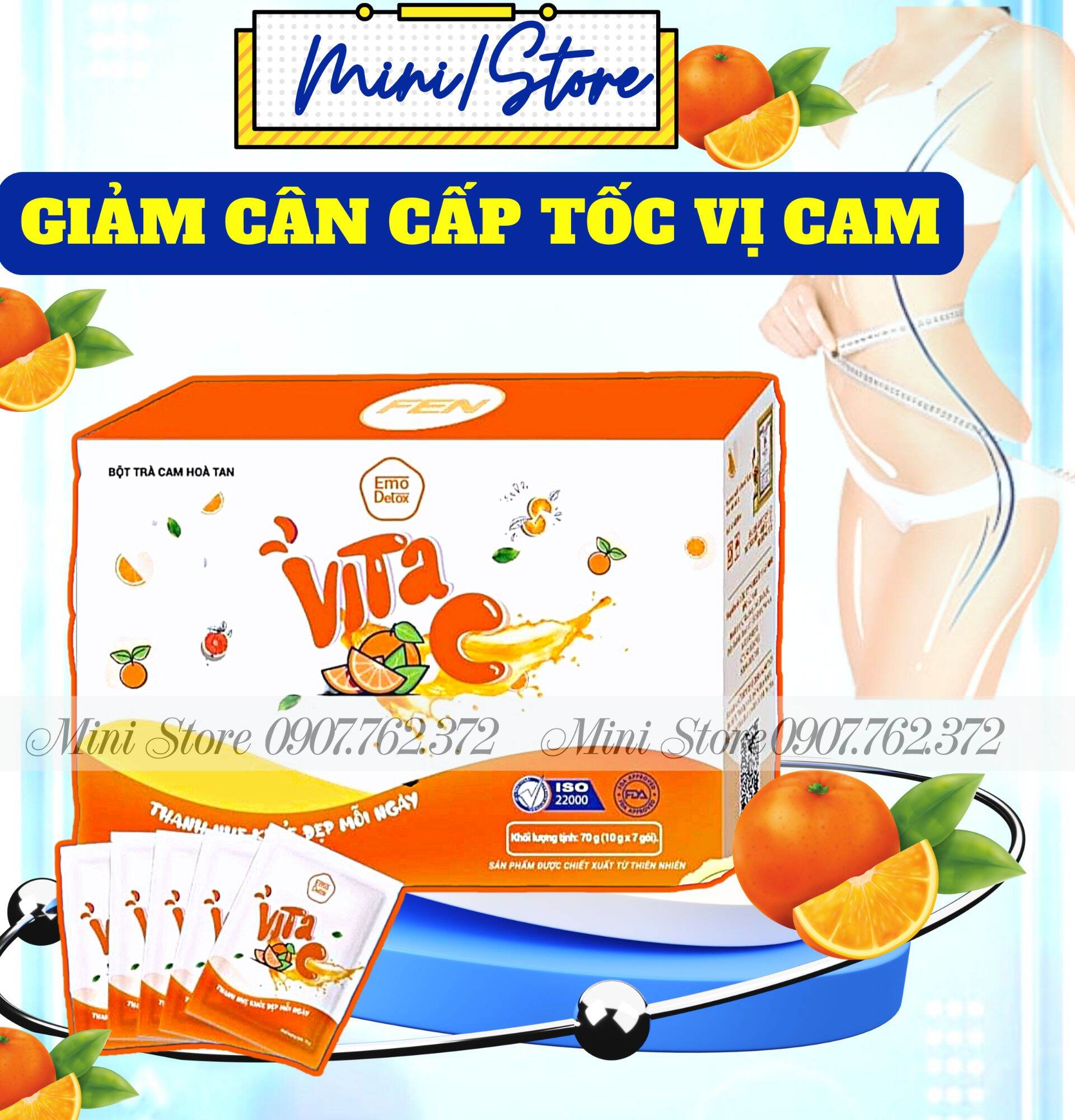 [VER MỚI 2023] Nước trái cây Em0slim vị cam  giảm cân detox  - giảm 1-4kg sau 7 ngày