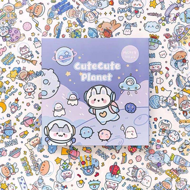Sticker hộp 100 tấm cute CuteCute Planet