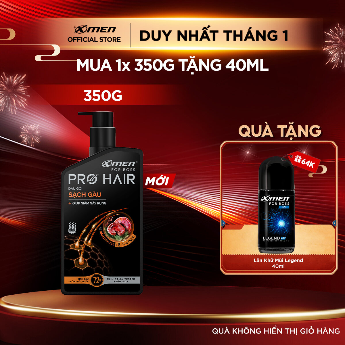 MỚI COMBO MUA 1 TẶNG 1 Dầu gội thảo dược Xmen for Boss Pro Hair Ngăn gãy rụng tóc Sạch Gàu 350g + Tặng Lăn Legend 40ml - Chiết xuất thảo dược