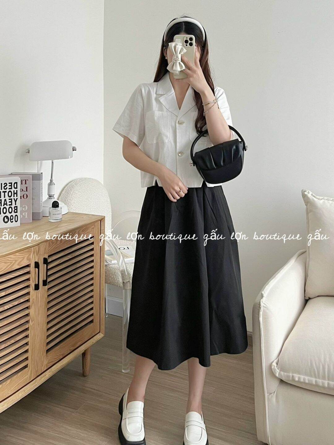 chân váy midi chất thô ulzzang hàn quốc