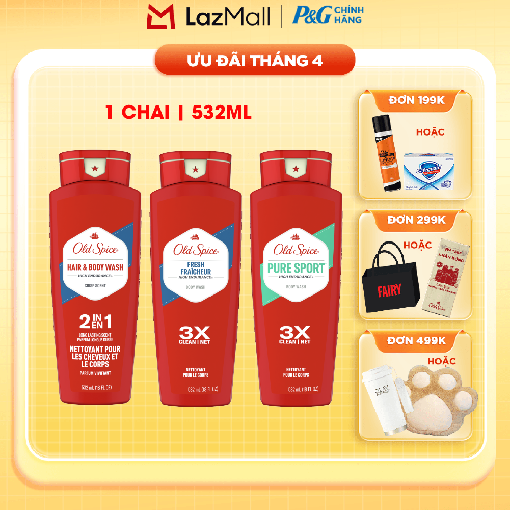 Sữa Tắm OLD SPICE Nhập Khẩu Mỹ Hương Pure Sport/ Tươi mát/ 2IN1 High Endurance Chai 532ML