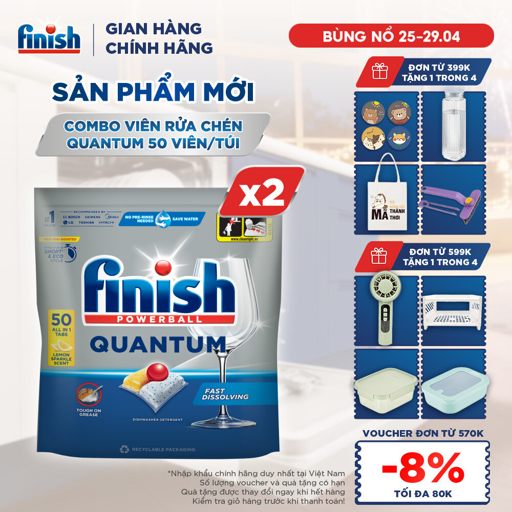 Combo 2 Viên Rửa Chén Bát Finish Powerball Quantum 50 viên