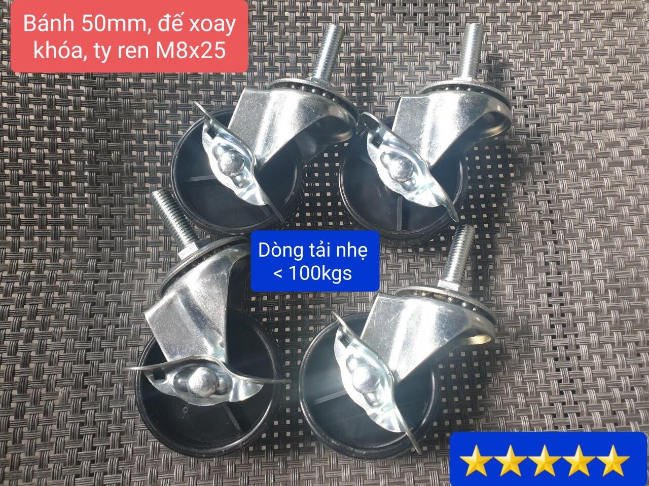 Bánh xe nhập khẩu 5 phân có khóa chịu tải 100kg