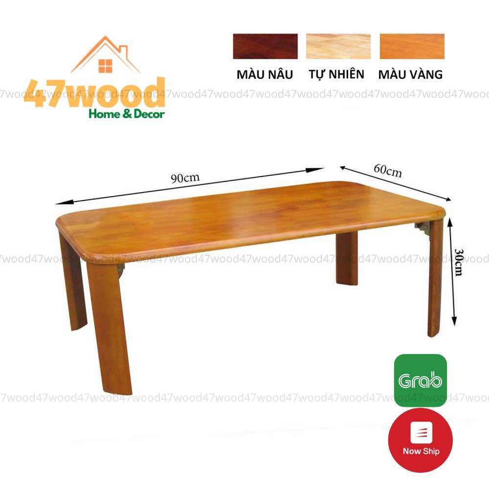 Bàn ăn kiểu nhật chân xếp gọn kích thước 60x90cm gỗ cao su chắc chắn và bền - Bàn Xếp chân bánh mỳ 47wood 60x90cm Cao 30cm
